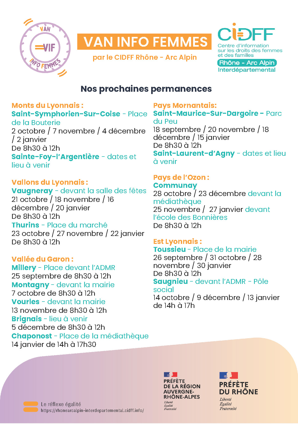 VIF Dates d'autres permanences du Rhône